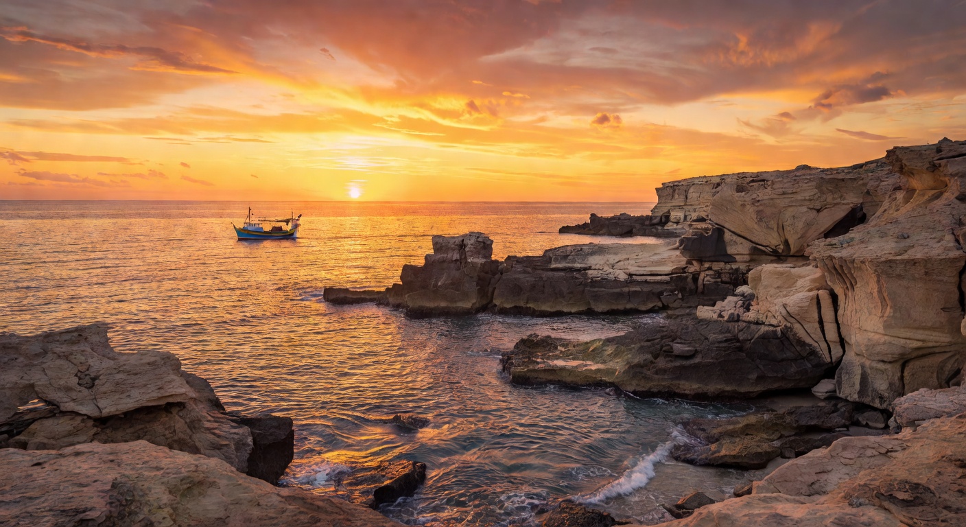 Aerial view of Malta coastline with golden limestone cliffs and turquoise Mediterranean waters